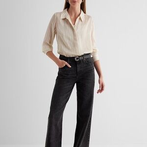 Express METALLIC STRIPED SHEER SLIM PORTOFINO SHIRT - Large